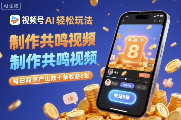 视频号AI轻松玩法，制作共鸣视频，每日简单产出数十条收益8张-创业项目网