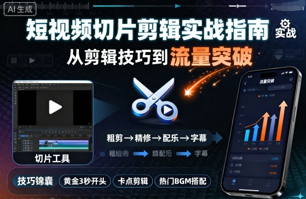 短视频切片剪辑实战指南，从剪辑技巧到流量突破-创业项目网