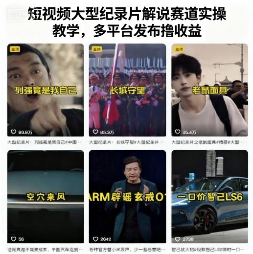 短视频大型纪录片解说赛道实操教学，多平台发布撸收益-创业项目网