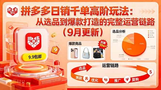 （16100期）拼多多日销千单高阶玩法：从选品到爆款打造的完整运营链路（9月更新）-创业项目网