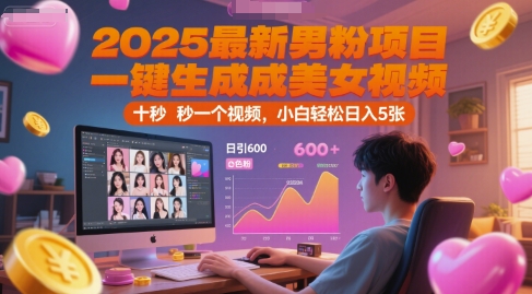 2025最新男粉项目，一键生成美女视频，日引600+色粉 十秒一个视频，小白轻松日入5张【揭秘】-创业项目网