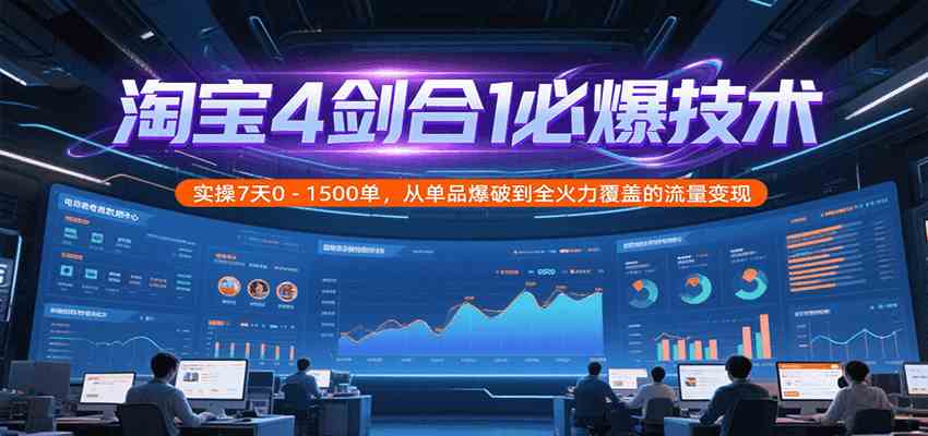 淘宝4剑合1必爆技术，实操7天0-1500单，从单品爆破到全火力覆盖的流量变现-创业项目网
