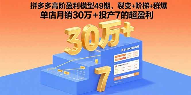 （15832期）拼多多高阶盈利模型49期，裂变+阶梯+群爆 单店月销30万+投产7的超盈利-创业项目网