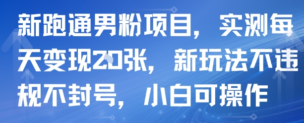 新跑通男粉项目，实测每天变现多张，新玩法不违规不封号，小白可操作-创业项目网