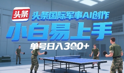今日头条国际军事AI写作，单号每天轻松3张+-创业项目网