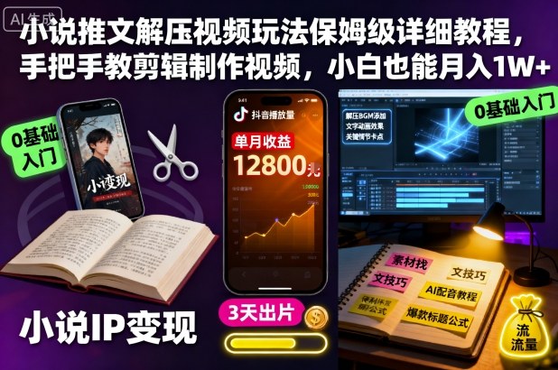 小说推文解压视频玩法保姆级详细教程，手把手教剪辑制作视频，小白也能月入1W+-创业项目网
