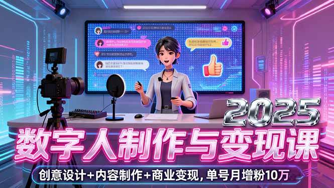 （16032期）2025数字人制作与变现课，创意设计+内容制作+商业变现，单号月增粉10万+-创业项目网