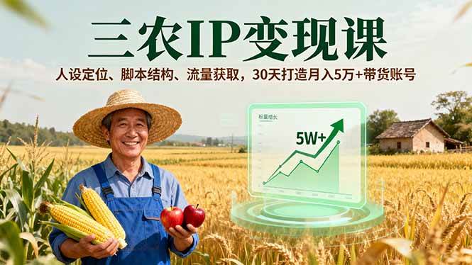 （16044期）三农IP变现课，人设定位、脚本结构、流量获取，30天打造月入5万+带货账号-创业项目网