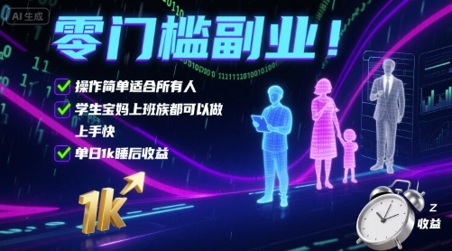 零门槛副业！操作简单适合所有人，学生宝妈上班族都可以做，上手快，单日1k睡后收益【揭秘】-创业项目网