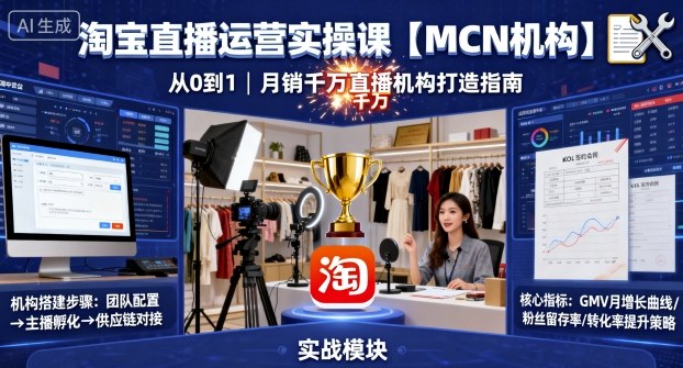 淘宝直播运营实操课【MCN机构】，从0到1做一家月销千W的直播机构-创业项目网