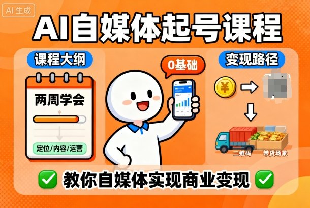 AI自媒体起号课程，0基础小白两周学会，教你自媒体实现商业变现-创业项目网