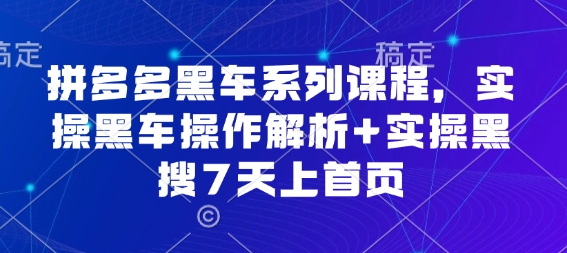 拼多多黑车系列课程，实操黑车操作解析+实操黑搜7天上首页【音频】-创业项目网