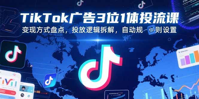 （15460期）TikTok广告3位1体投流课，变现方式盘点，投放逻辑拆解，自动规则设置-创业项目网