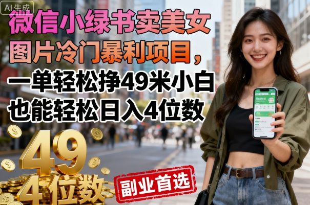微信小绿书卖美女图片冷门暴利项目，一单轻松挣49米小白也能轻松日入4位数-创业项目网