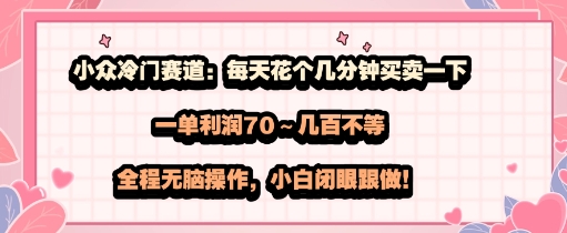 小众冷门赛道：每天花个几分钟买卖一下，一单利润70～几张不等，全程无脑操作，小白闭眼跟做-创业项目网