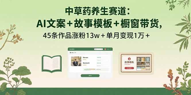 （15925期）中草药养生赛道：AI文案+故事模板+橱带货，45条作品涨粉13w+单月变现1万+-创业项目网