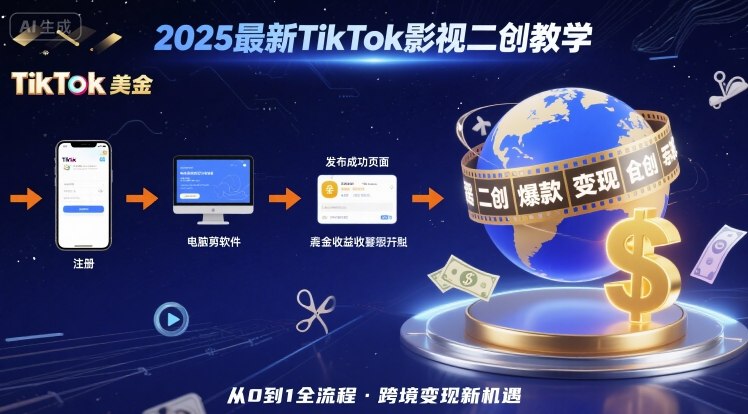 2025年最新TikTok影视二创教学，从注册到发布撸美金全流程，跨境变现新机遇-创业项目网