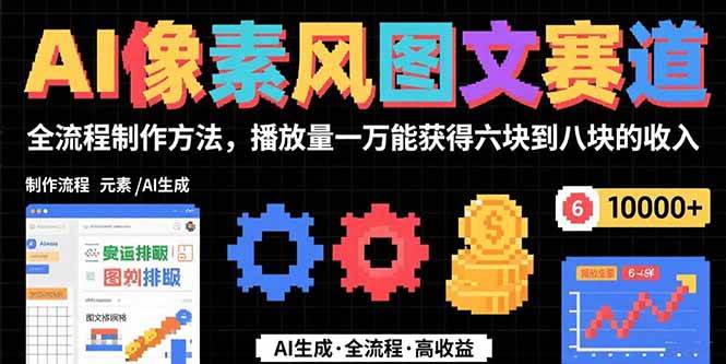 （15572期）AI像素风图文赛道：全流程制作方法，播放量一万能获得6块到8块的收入-创业项目网
