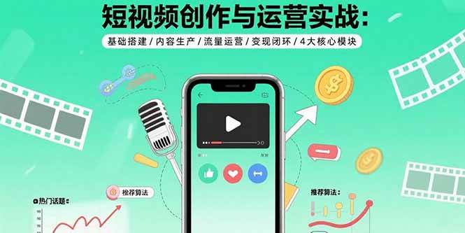 (15819期)短视频创作与运营实战:基础搭建/内容生产/流量运营/变现闭环/4大核心模块-创业项目网