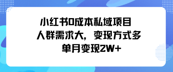小红书0成本私域项目，人群需求大，变现方式多单月变现2W+-创业项目网