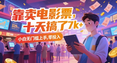 靠卖电影票，十天搞了7k+，小白无门槛上手，零投入【揭秘】-创业项目网