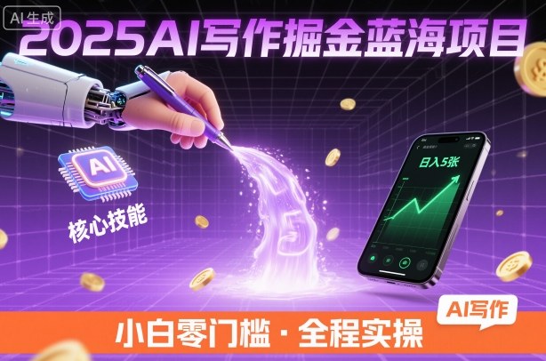 2025AI写作掘金蓝海项目，掌握AI核心技能，稳定日入5张，小白都能做-创业项目网