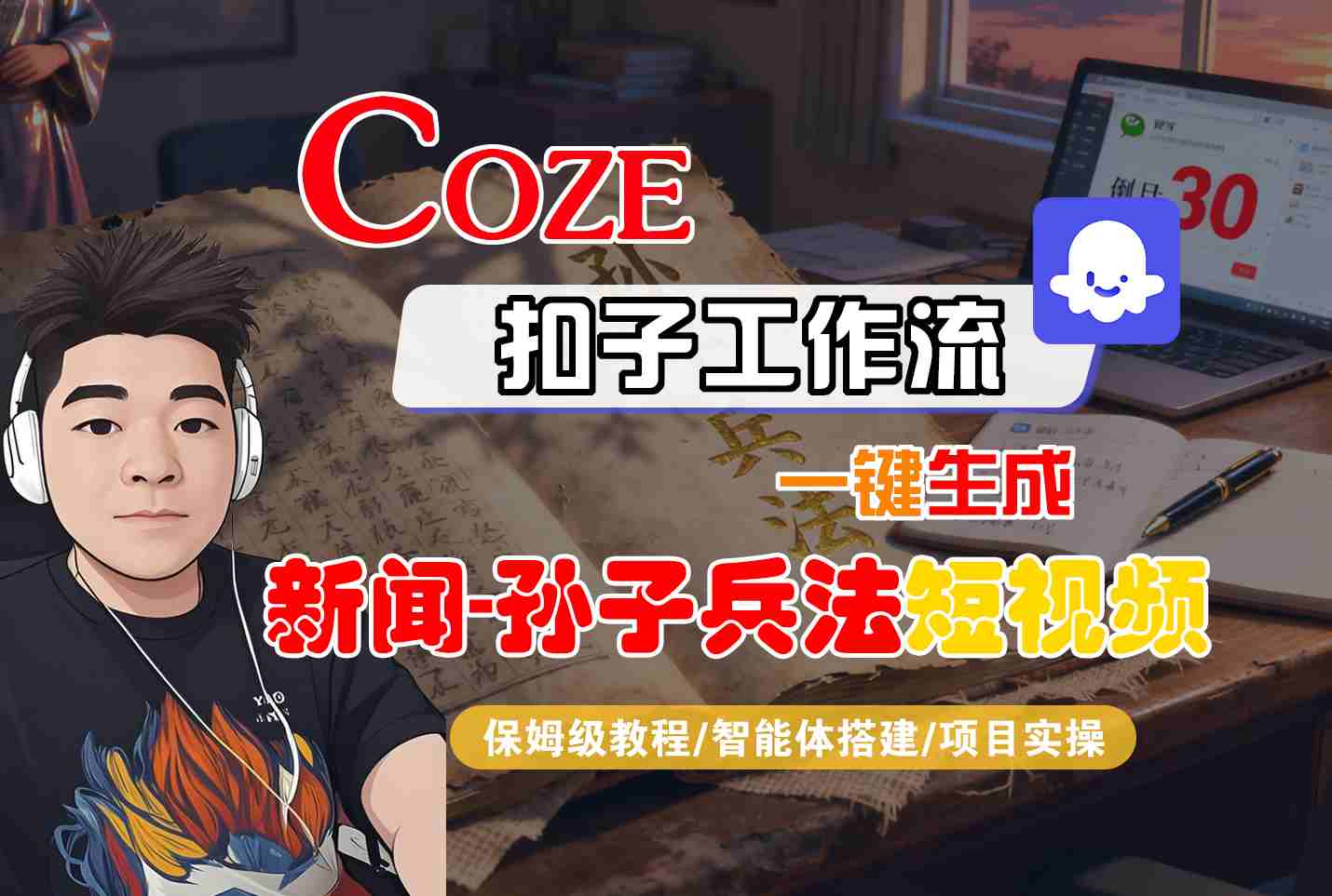 Coze扣子智能体工作流一键生成“新闻-孙子兵法“短视频，全流程保姆级教学-创业项目网