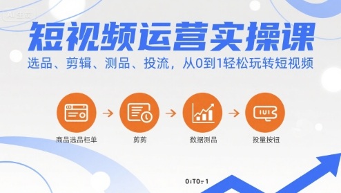 短视频运营实操课，选品、剪辑、测品、投流，从0到1轻松玩转短视频-创业项目网