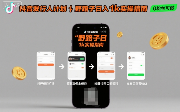 抖音发行人计划全新野路子玩法，随时随地，只要有手机，就能操作，日入1k+【揭秘】-创业项目网