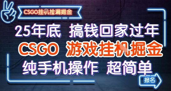 25年底搞钱回家过年，CSGO游戏挂G掘金，纯手机操作超简单【揭秘】-创业项目网