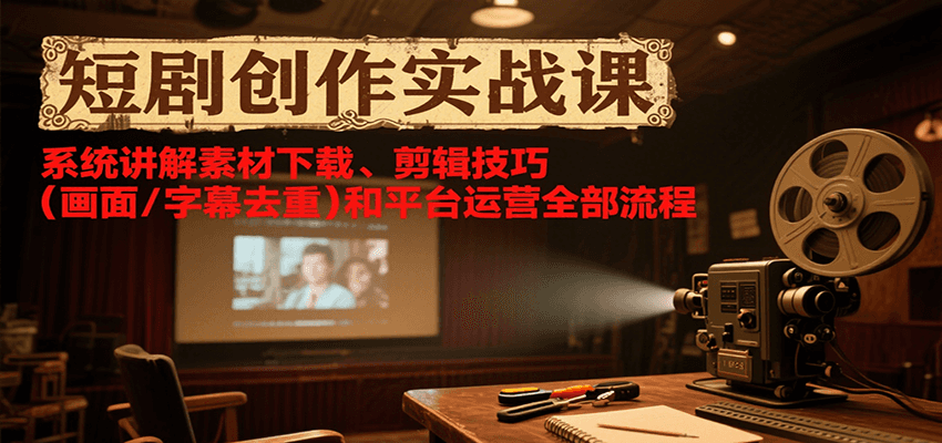 短剧创作实战课，系统讲解素材下载、剪辑技巧（画面/字幕去重）和平台运营全部流程-创业项目网