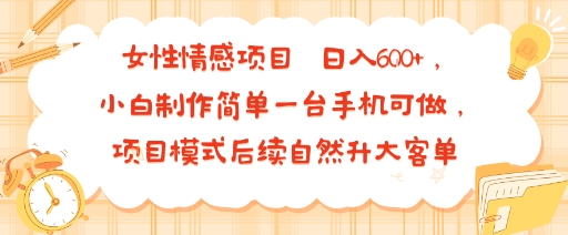 女性情感项目 小白制作简单一台手机可做 项目模式后续自然升大客单 日入6张-创业项目网
