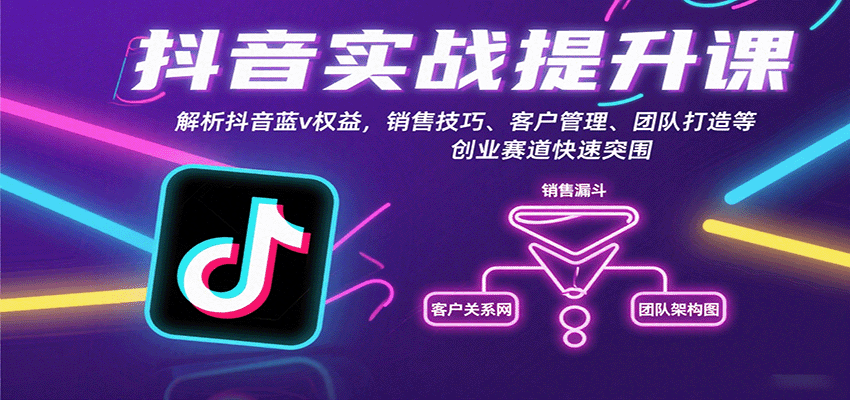 抖音实战提升课：解析抖音蓝v权益，销售技巧、客户管理、团队打造等创业赛道快速突围-创业项目网