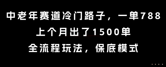 中老年赛道冷门路子，一单788，上个月出了1500单，全流程玩法，保底模式【揭秘】-创业项目网
