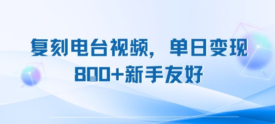 复刻电台视频，单日变现8张+新手友好，长期可做-创业项目网