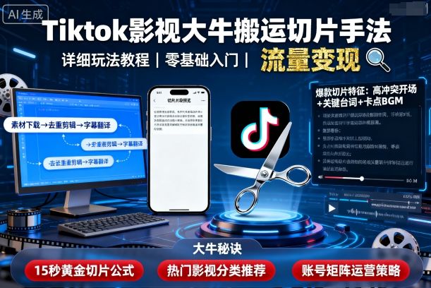 Tiktok影视大牛搬运切片手法，详细玩法教程-创业项目网