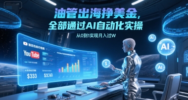 油管出海挣美金，全部通过AI自动化实操，从0到1实现月入过W-创业项目网