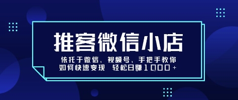 推客微信小店依托于微信、视频号,手把手教你如何快速变现 轻松日入1k+【揭秘】