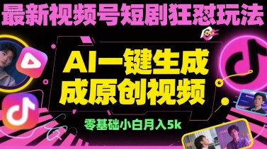 最新视频号短剧狂怼玩法，AI一键生成原创视频， 零基础小白月入5k-创业项目网