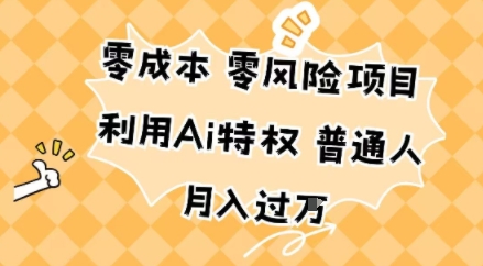 零成本零风险项目，利用Ai特权，普通人月入过W-创业项目网