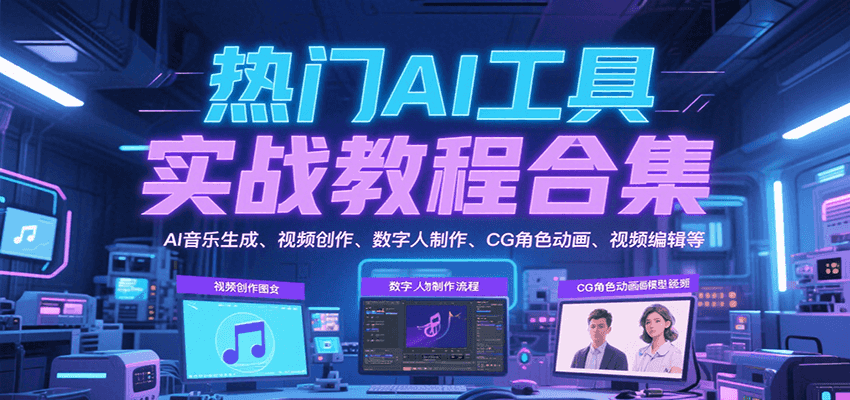 热门AI工具实战教程合集，AI音乐生成、视频创作、数字人制作、CG角色动画、视频编辑等-创业项目网
