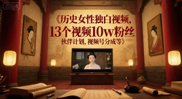 历史女性独白视频，13个视频10w粉丝，伙伴计划，视频号分成等-创业项目网