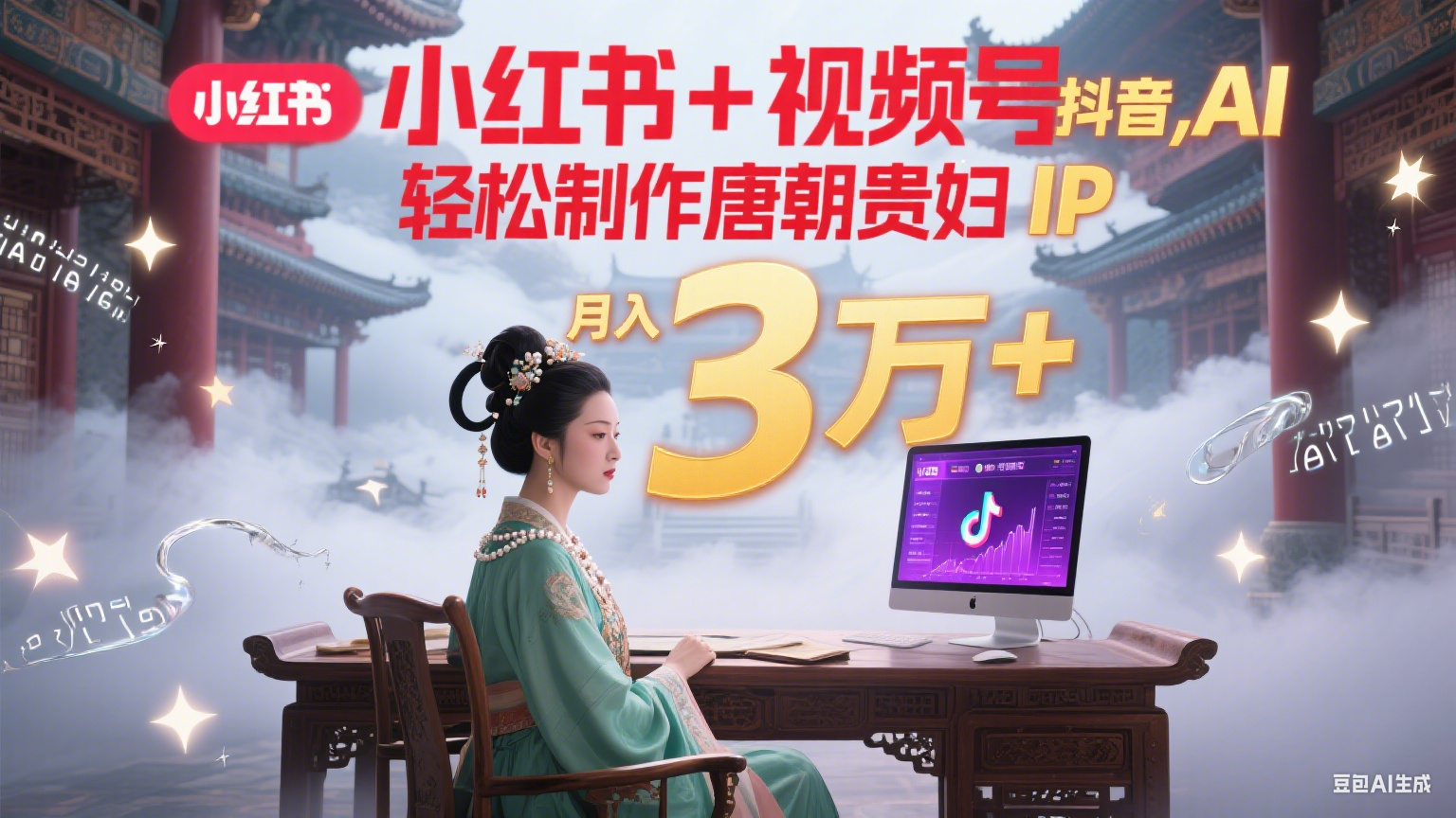 小红书+视频号+抖音，AI轻松制作唐朝贵妇IP，毒鸡汤、励志、减肥瘦身、养生赛道轻松切入，每天30分钟，轻松产出N条，月入3万+-创业项目网