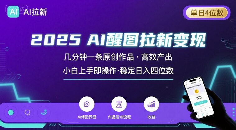 2025最强AI醒图拉新，几分钟一条原创作品，单日收入4位数，小白也能上手操作-创业项目网