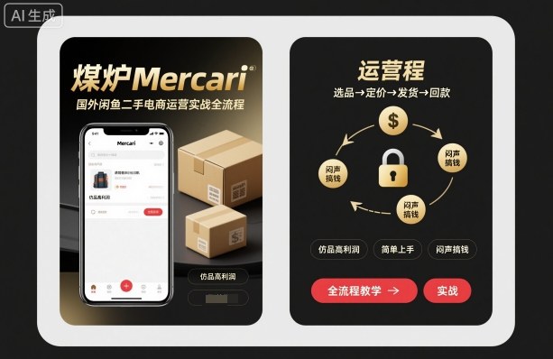煤炉Mercari国外闲鱼二手电商运营实战全流程，仿品高利润，简单上手，闷声搞钱-创业项目网