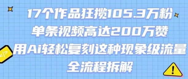 17个作品狂揽105.3W粉，单条视频高达200W赞，用Ai轻松复刻这种现象级流量!(全流程拆解)-创业项目网