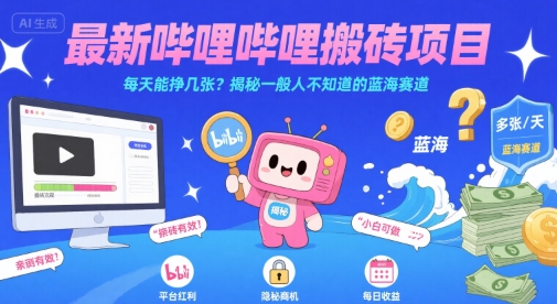 最新哔哩哔哩上B站搬砖项目，每天能挣几张？揭秘一般人不知道的蓝海赛道-创业项目网