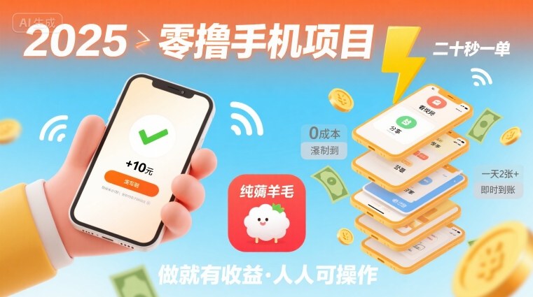 2025年零撸手机项目，二十秒一单，纯薅羊毛 一天2张+做就有【揭秘】-创业项目网