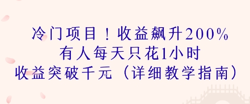 冷门项目！收益飙升200% 有人每天只花1小时 收益突破1k(详细教学指南)-创业项目网