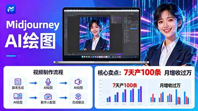 （16049期）AI绘图照片开口说话视频制作：Midjourney+数字人，7天产100条月增收过万-创业项目网